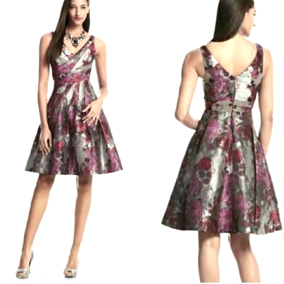 White House Black Market Dresses & Skirts - White House Black Market Pink and Gray Floral Midi Dress  Like New!